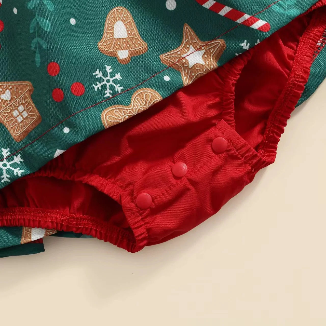 Ceeniu Roupa de Natal para Bebê Menina – Vestido com Estampa de Árvore de Natal e Boneco de Gengibre, "Meu Primeiro Natal"