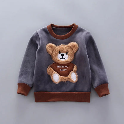 Conjunto de Roupas de Outono e Inverno para Bebês Meninos - Jaqueta, Colete e Calça em Algodão com Forro Aveludado, 3 Peças com Estampa de Urso