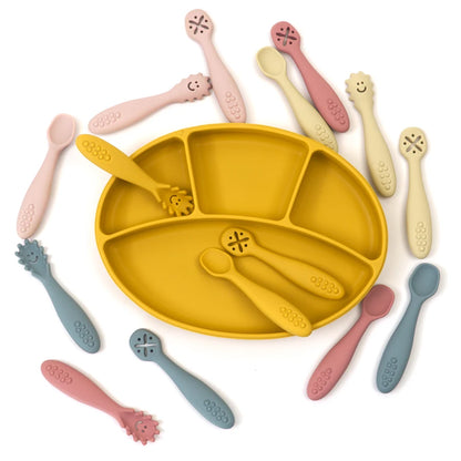 Conjunto de Talheres de Silicone para Bebês - 3 Peças com Colher e Garfo Macios para Aprendizado e Alimentação Infantil