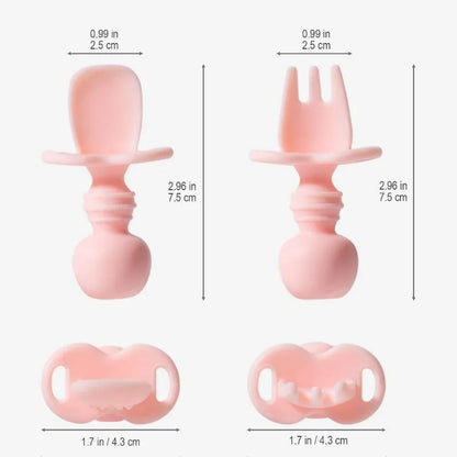 Prato de Silicone para Bebê Livre de BPA com Colher, Garfo, Babador Seguro com Ventosa