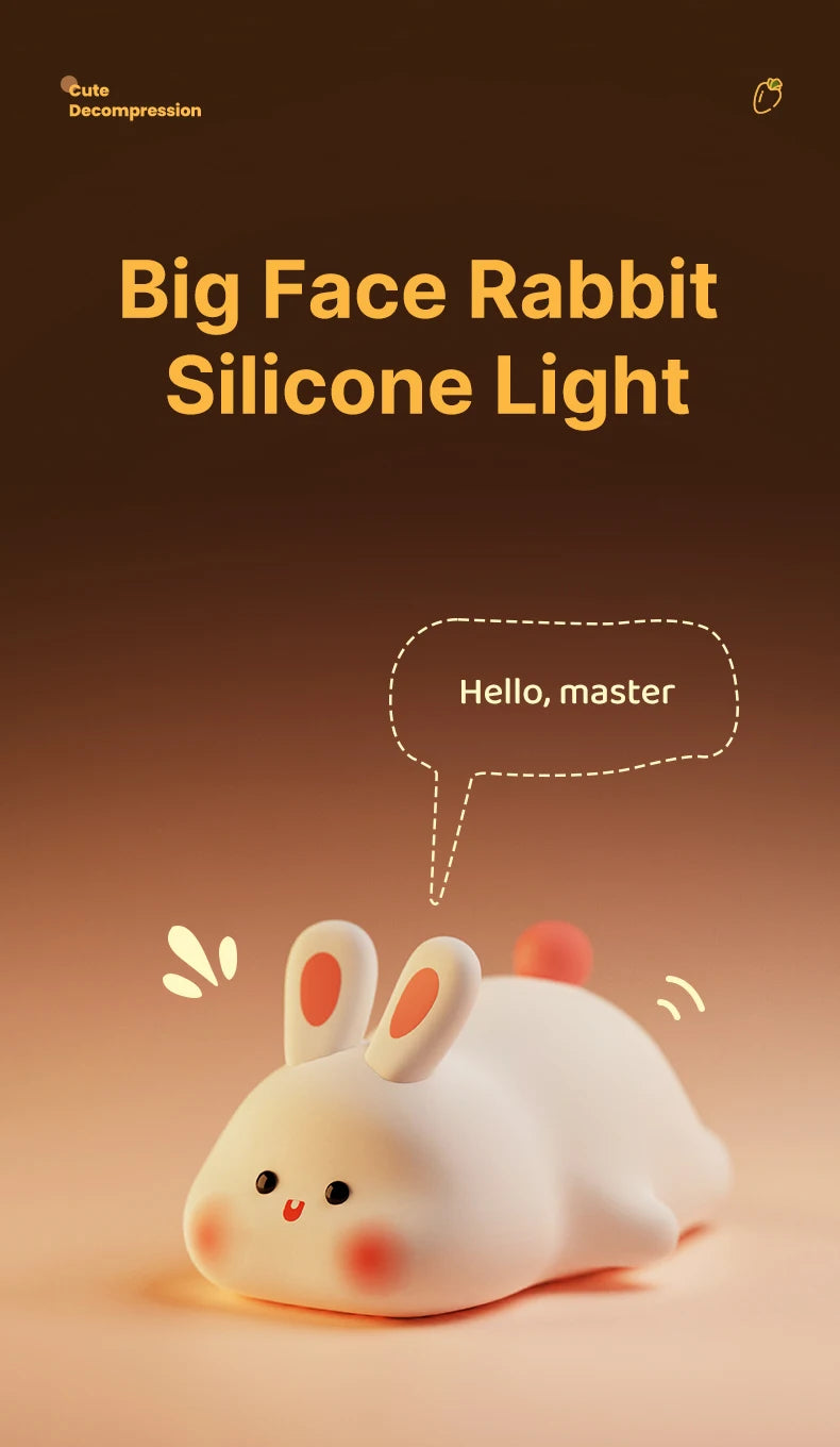 Big Face Rabbit Night Light Cute Silicone Rabbit Cartoon Soft Lamp Touch Night Light Children Sleep Light Room Decoration Gift