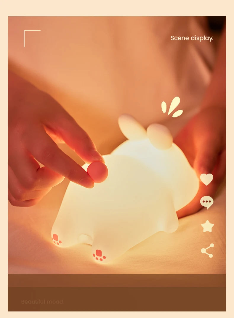 Big Face Rabbit Night Light Cute Silicone Rabbit Cartoon Soft Lamp Touch Night Light Children Sleep Light Room Decoration Gift