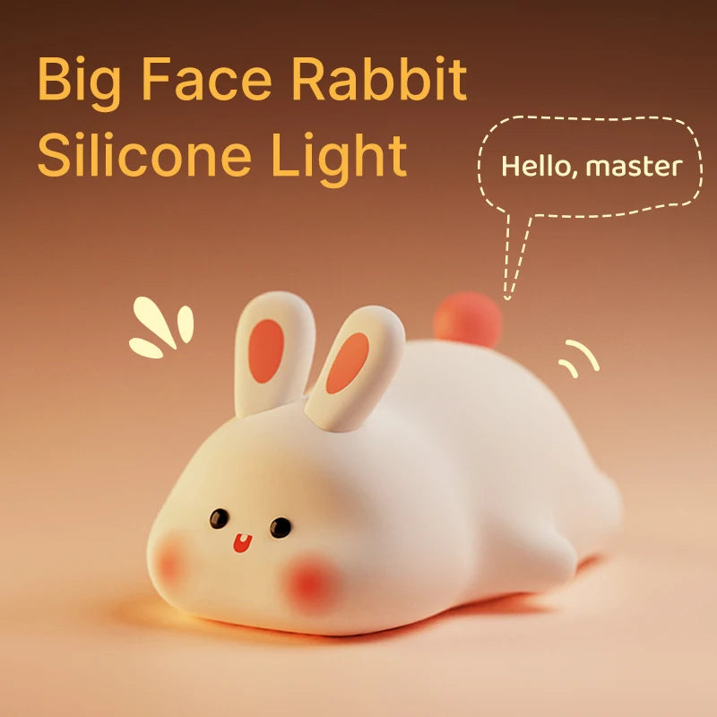 Big Face Rabbit Night Light Cute Silicone Rabbit Cartoon Soft Lamp Touch Night Light Children Sleep Light Room Decoration Gift