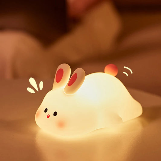 Big Face Rabbit Night Light Cute Silicone Rabbit Cartoon Soft Lamp Touch Night Light Children Sleep Light Room Decoration Gift