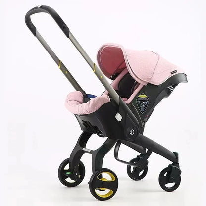 Carrinho de Bebê Luxuoso 4 em 1 – Leve, Dobrável e Portátil com Assento Infantil Isofix para Recém-nascidos e Bebês