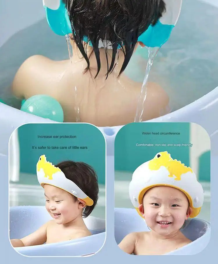 Touca de Banho Infantil Ajustável com Design de Coroa, Proteção para o Cabelo e Ouvidos