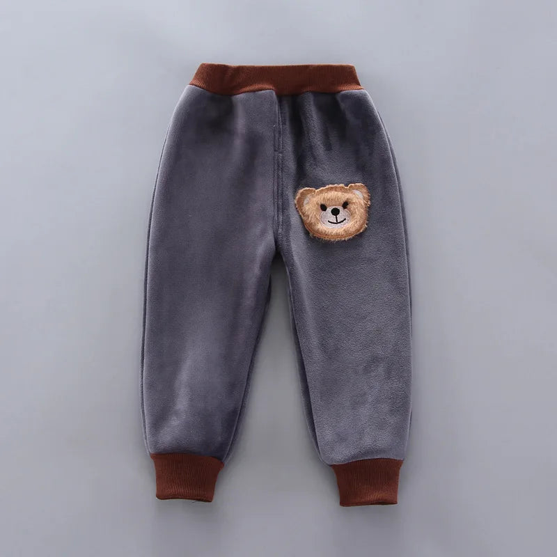 Conjunto de Roupas de Outono e Inverno para Bebês Meninos - Jaqueta, Colete e Calça em Algodão com Forro Aveludado, 3 Peças com Estampa de Urso