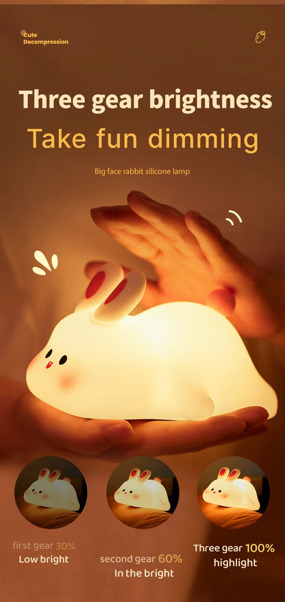 Big Face Rabbit Night Light Cute Silicone Rabbit Cartoon Soft Lamp Touch Night Light Children Sleep Light Room Decoration Gift