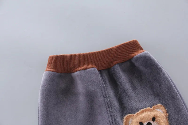 Conjunto de Roupas de Outono e Inverno para Bebês Meninos - Jaqueta, Colete e Calça em Algodão com Forro Aveludado, 3 Peças com Estampa de Urso