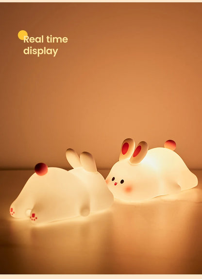 Big Face Rabbit Night Light Cute Silicone Rabbit Cartoon Soft Lamp Touch Night Light Children Sleep Light Room Decoration Gift