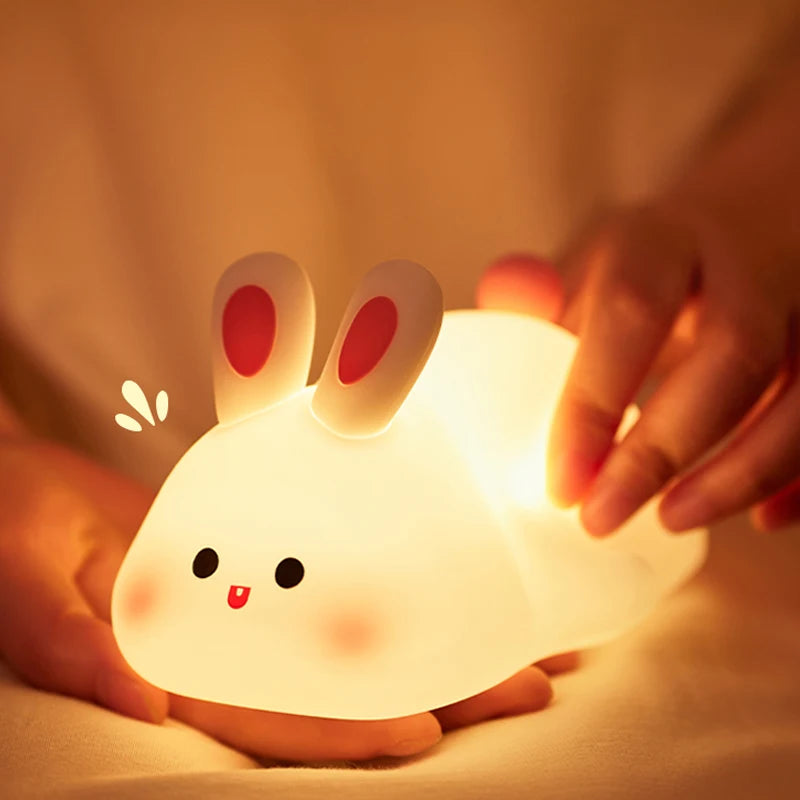 Big Face Rabbit Night Light Cute Silicone Rabbit Cartoon Soft Lamp Touch Night Light Children Sleep Light Room Decoration Gift