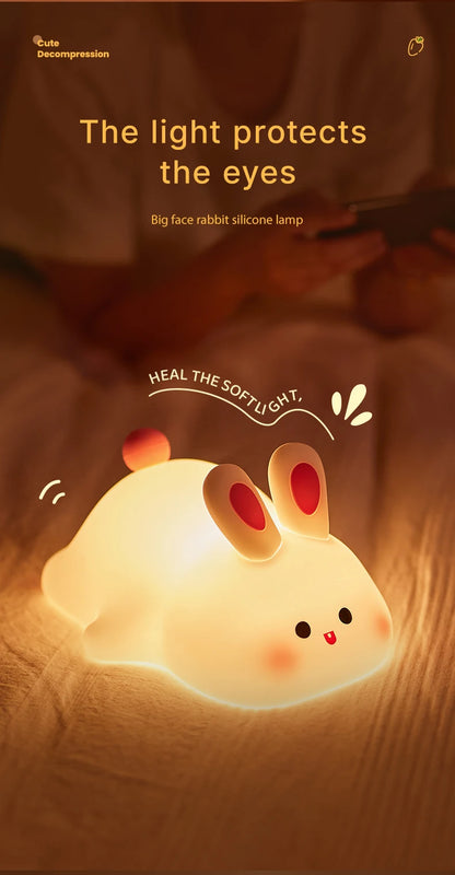 Big Face Rabbit Night Light Cute Silicone Rabbit Cartoon Soft Lamp Touch Night Light Children Sleep Light Room Decoration Gift