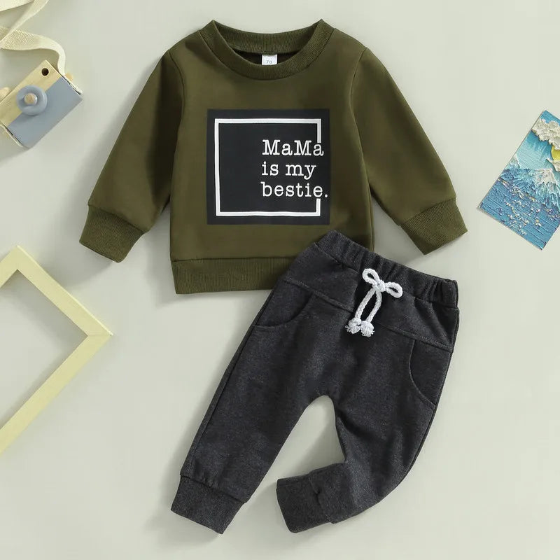 conjunto de calça e camisa de manga comprida para bebês meninos