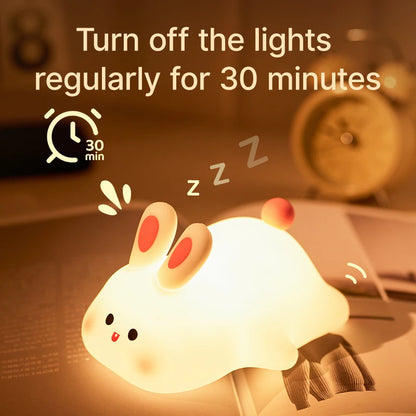 Big Face Rabbit Night Light Cute Silicone Rabbit Cartoon Soft Lamp Touch Night Light Children Sleep Light Room Decoration Gift