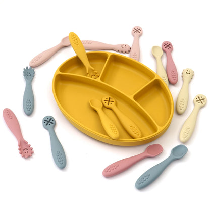 Conjunto de Talheres de Silicone para Bebês - 3 Peças com Colher e Garfo Macios para Aprendizado e Alimentação Infantil