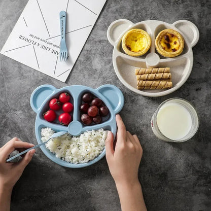 Conjunto de alimentação para bebês de 3 peças – Tigela, colher e garfo com design de urso para bebês e crianças.