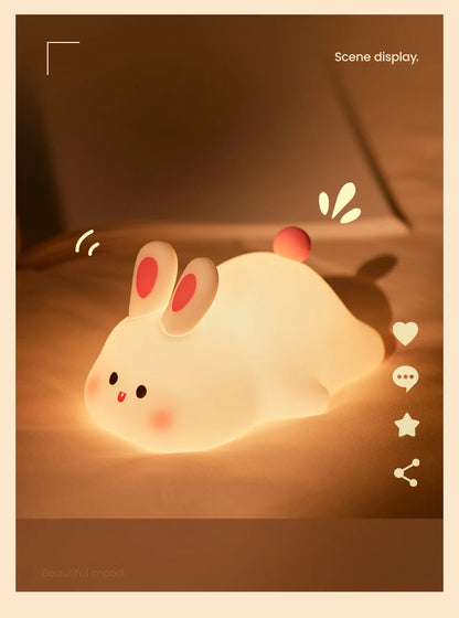 Big Face Rabbit Night Light Cute Silicone Rabbit Cartoon Soft Lamp Touch Night Light Children Sleep Light Room Decoration Gift