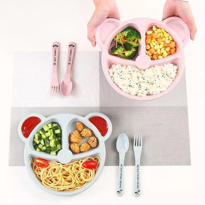 Conjunto de alimentação para bebês de 3 peças – Tigela, colher e garfo com design de urso para bebês e crianças.