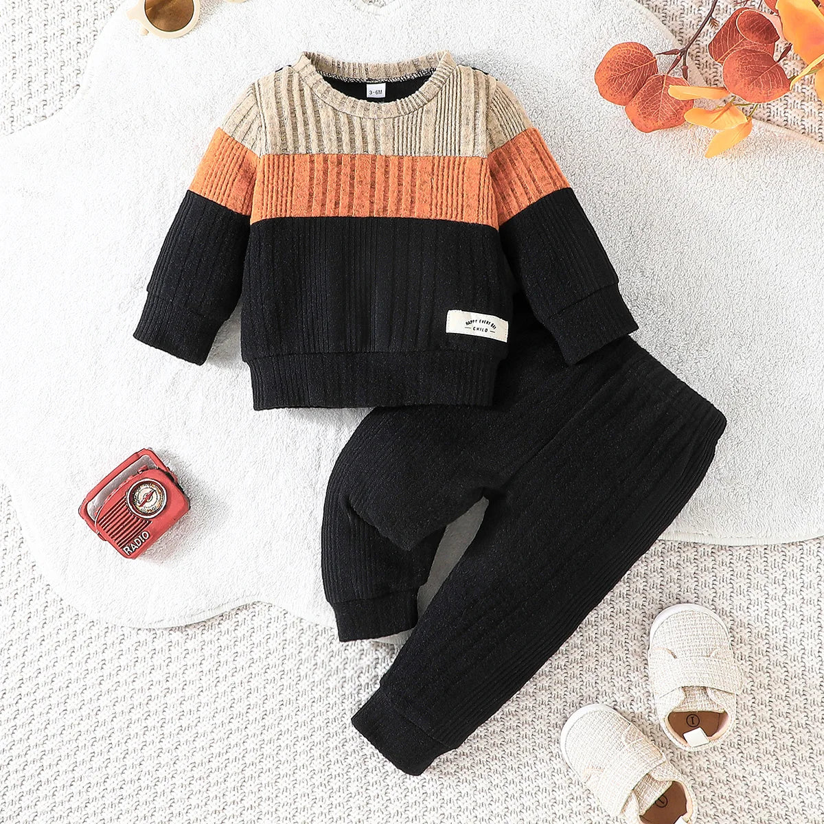 Conjunto de Roupas para Bebê Menino 3-24 Meses – Suéter de Manga Longa e Calça Longa para o Inverno, Roupa Quente para Recém-Nascido