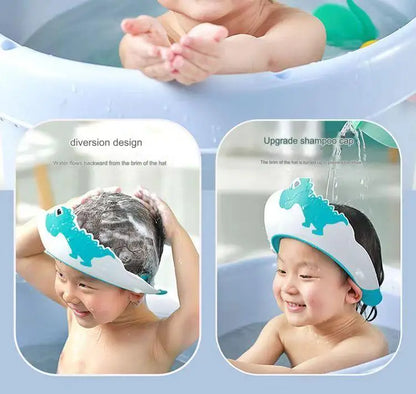 Touca de Banho Infantil Ajustável com Design de Coroa, Proteção para o Cabelo e Ouvidos