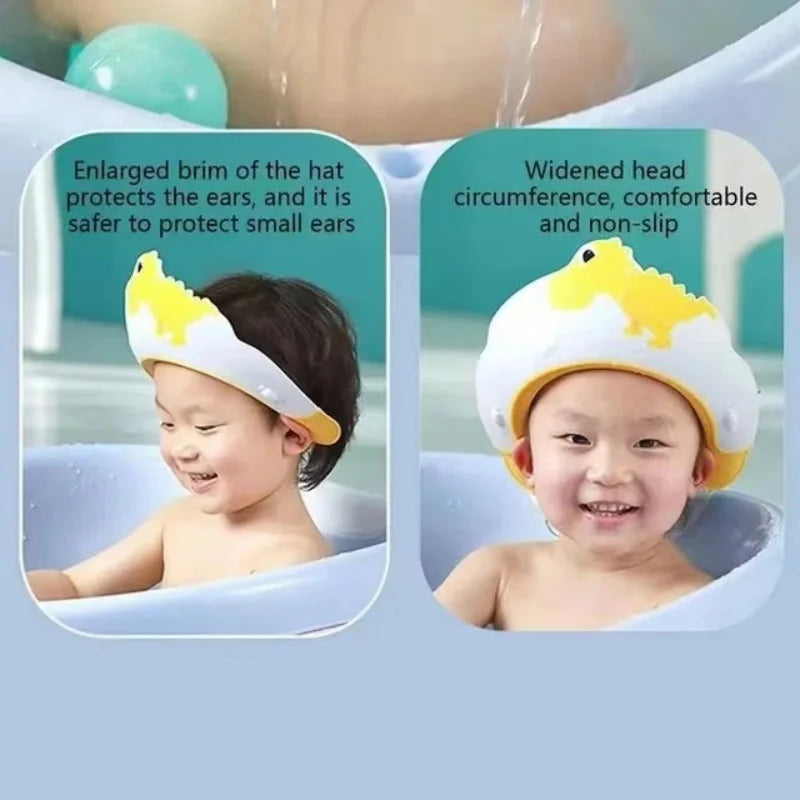 Touca de Banho Infantil Ajustável com Design de Coroa, Proteção para o Cabelo e Ouvidos