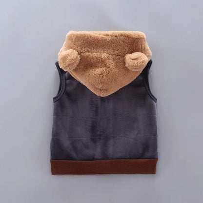 Conjunto de Roupas de Outono e Inverno para Bebês Meninos - Jaqueta, Colete e Calça em Algodão com Forro Aveludado, 3 Peças com Estampa de Urso