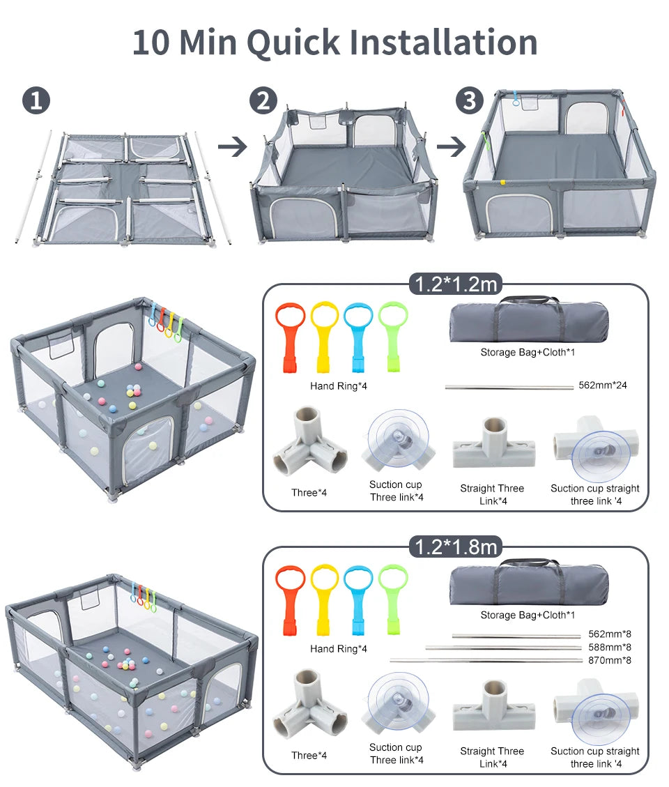 Novo Cercadinho para Bebês e Crianças – Playground Infantil para Crianças de 6 Meses a 6 Anos, Piscina de Bolinhas, Cercado Seguro para Uso Interno.