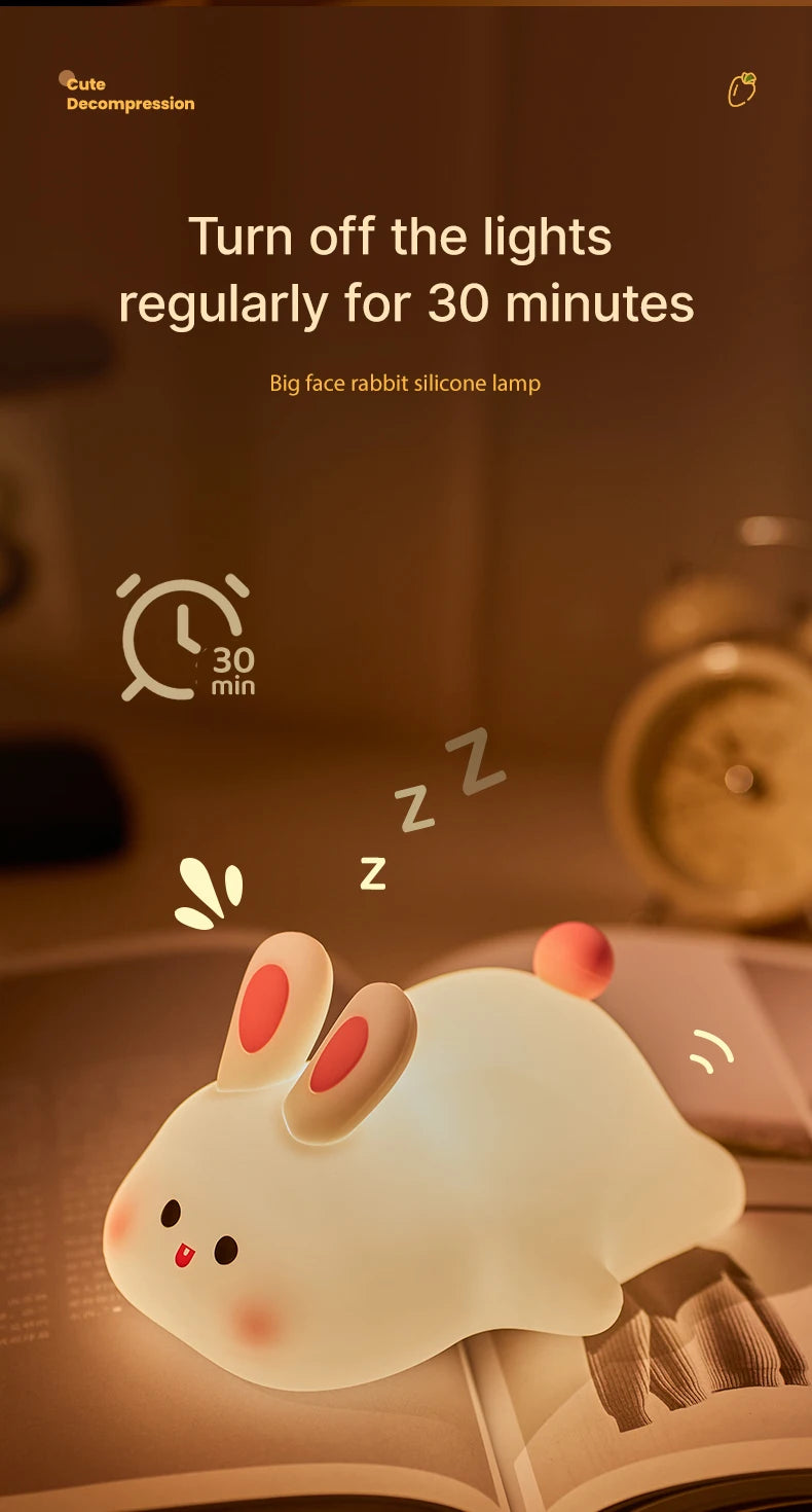 Big Face Rabbit Night Light Cute Silicone Rabbit Cartoon Soft Lamp Touch Night Light Children Sleep Light Room Decoration Gift