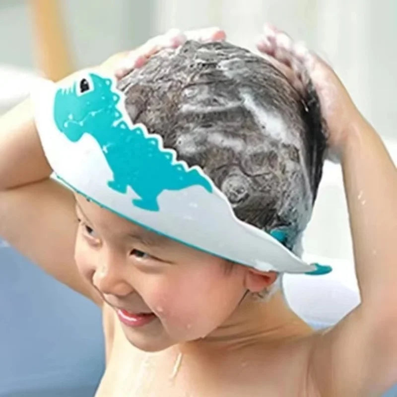 Touca de Banho Infantil Ajustável com Design de Coroa, Proteção para o Cabelo e Ouvidos