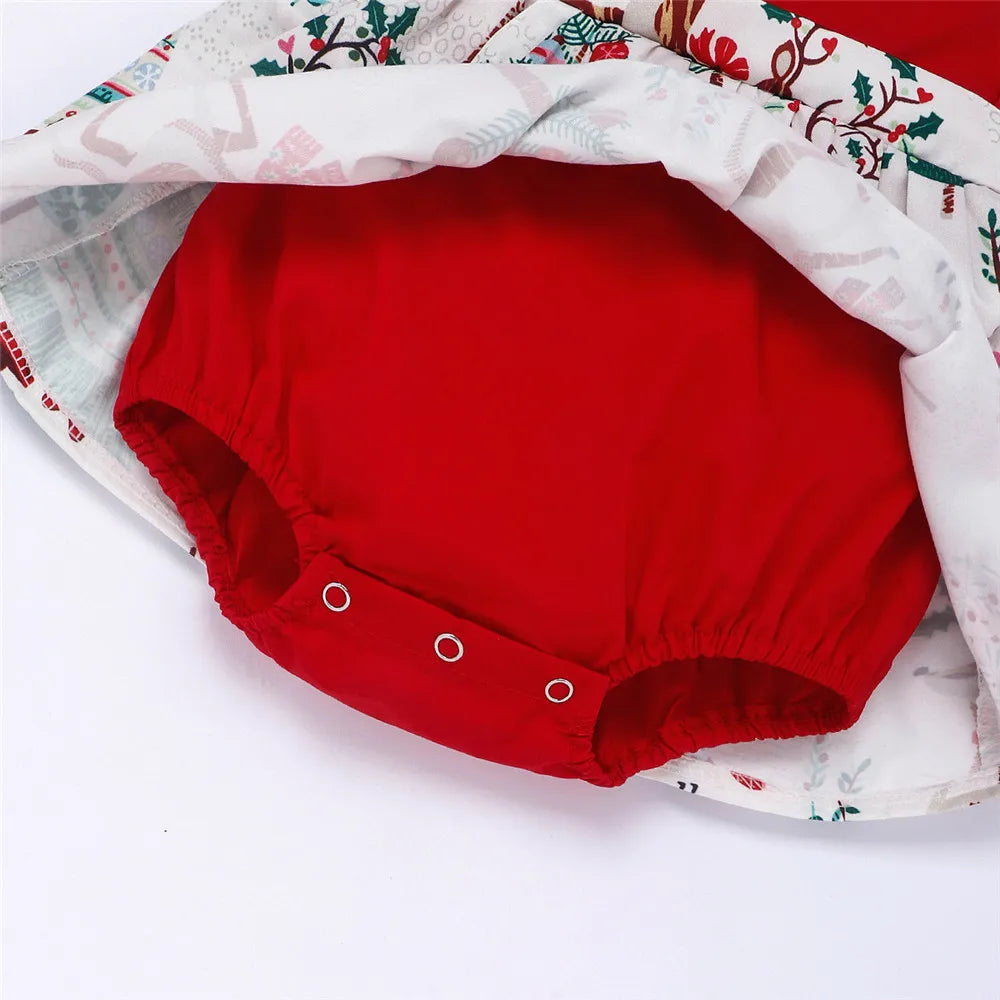 Ceeniu Roupa de Natal para Bebê Menina – Vestido com Estampa de Árvore de Natal e Boneco de Gengibre, "Meu Primeiro Natal"