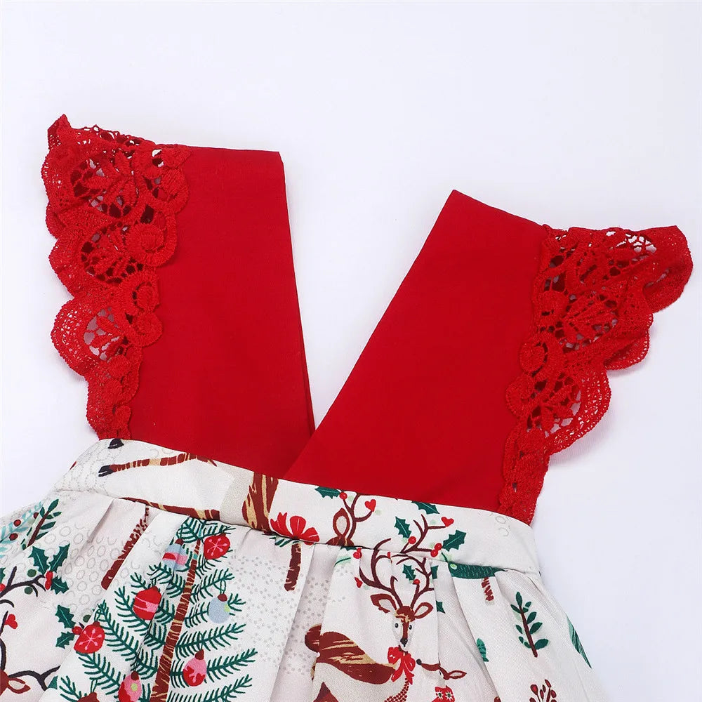 Ceeniu Roupa de Natal para Bebê Menina – Vestido com Estampa de Árvore de Natal e Boneco de Gengibre, "Meu Primeiro Natal"